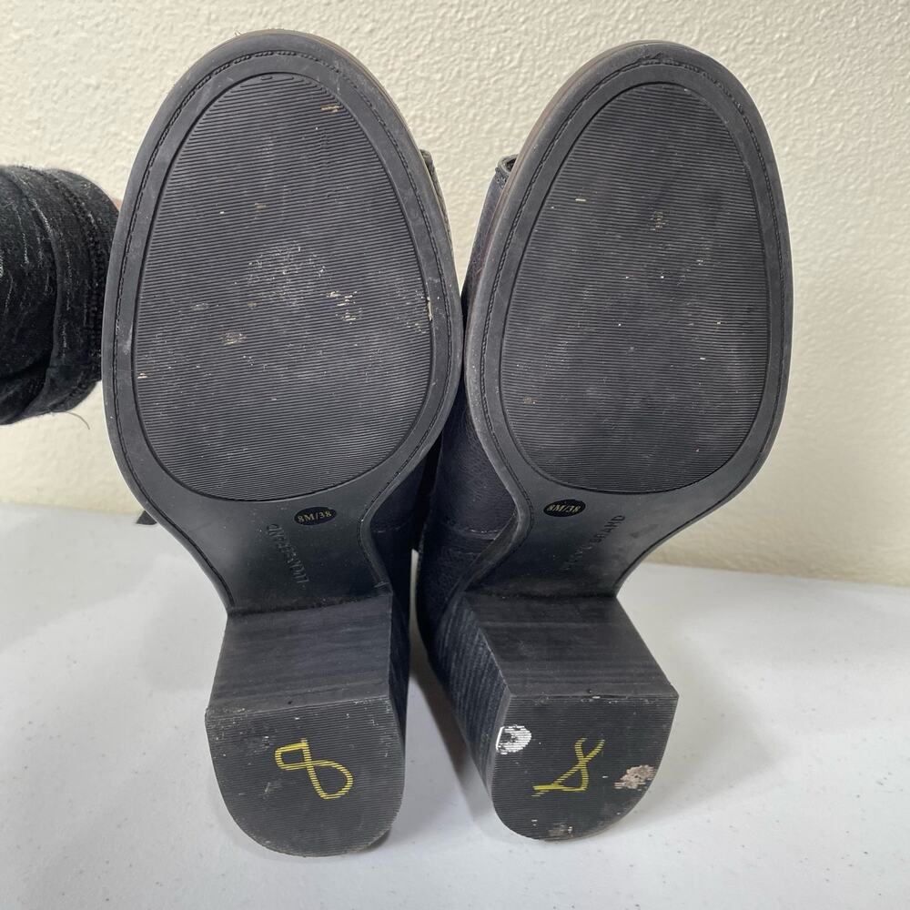 Lucky Brand Kamren Black Peep Toe Block Heel Bootie Shoes Size 8 - Picture 7 of 8